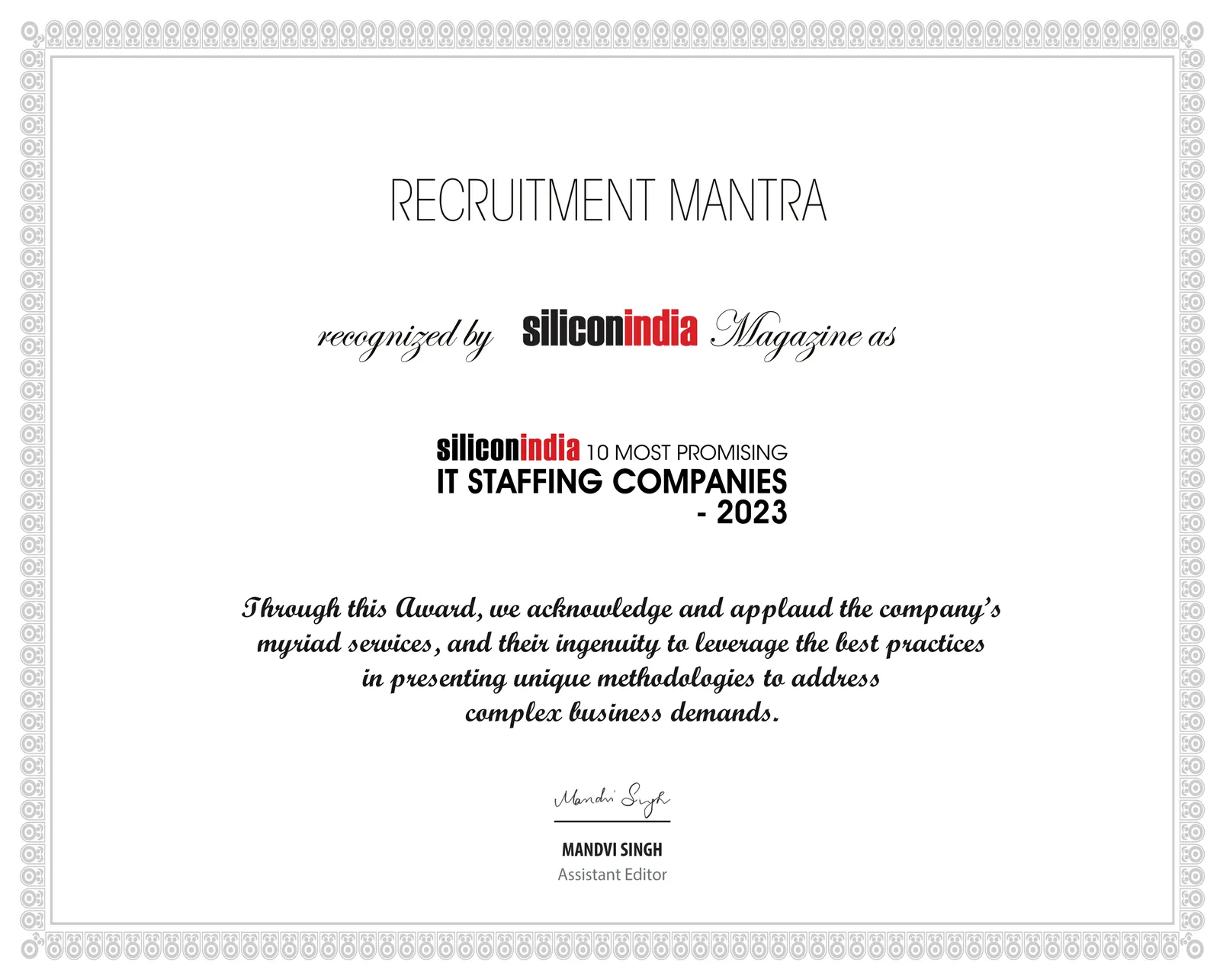 Siliconindia 10 Most Promising IT Staffing Companies 2023