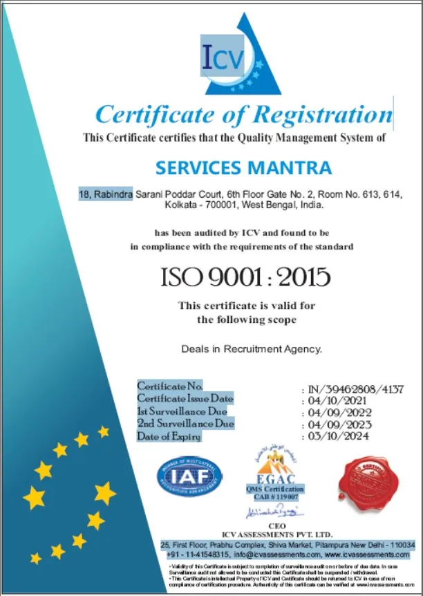 ISO 9001:2015 Certificate of Registration